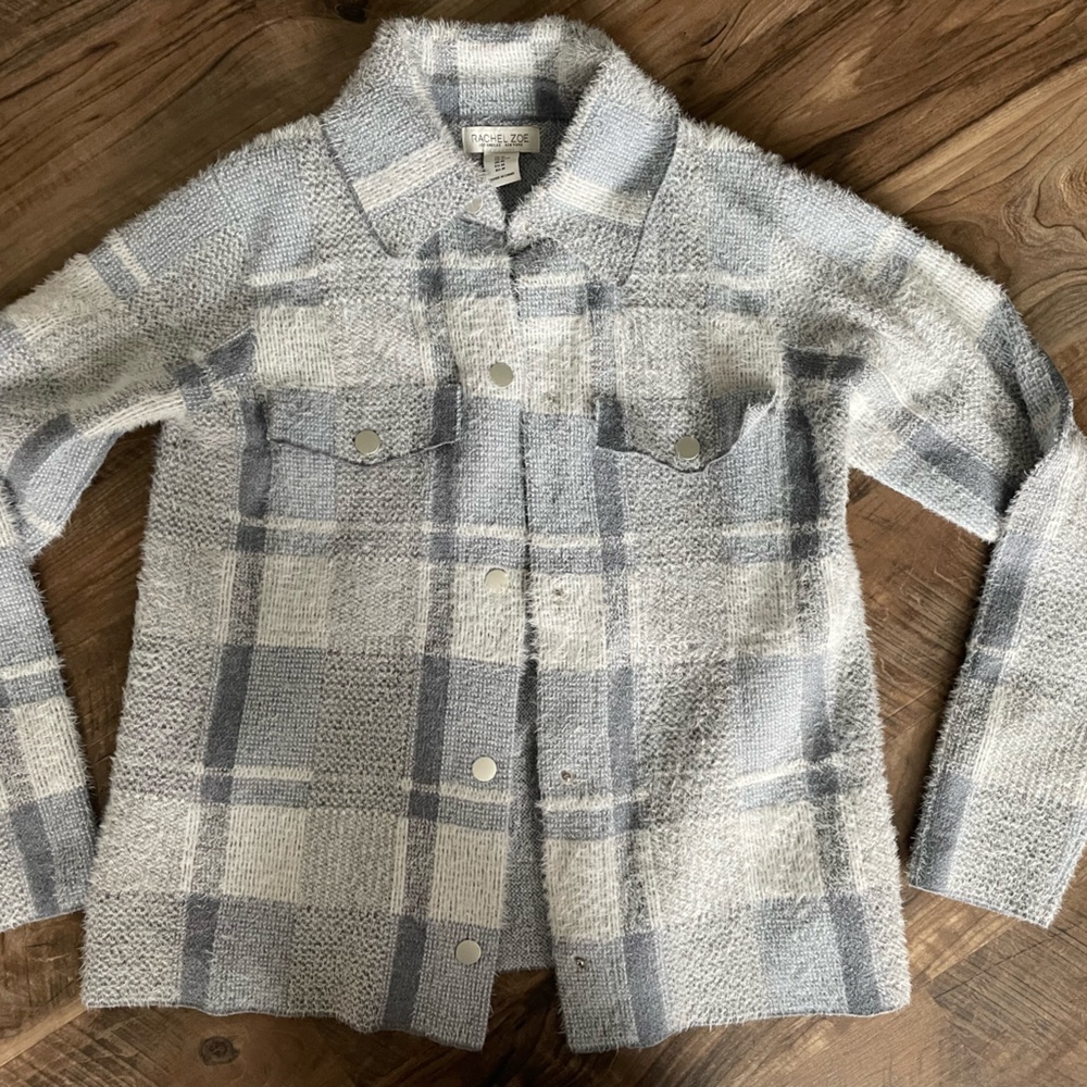 Rachel Zoe medium plaid button jacket gray SO SOFT